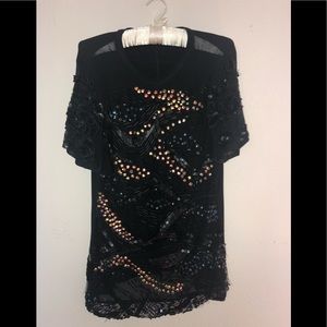 Sequins beaded sheer overlay top